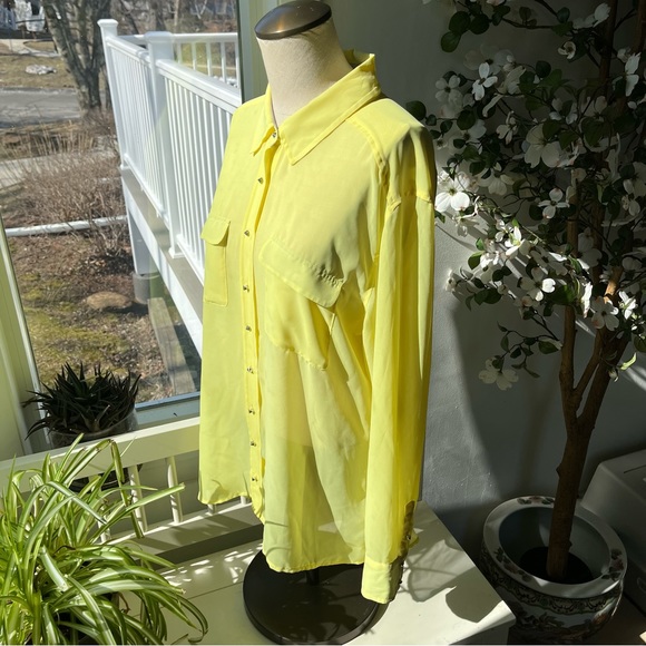 Guess Sheer Button Down Blouse with Studded Buttons, Size L - Picture 2 of 16